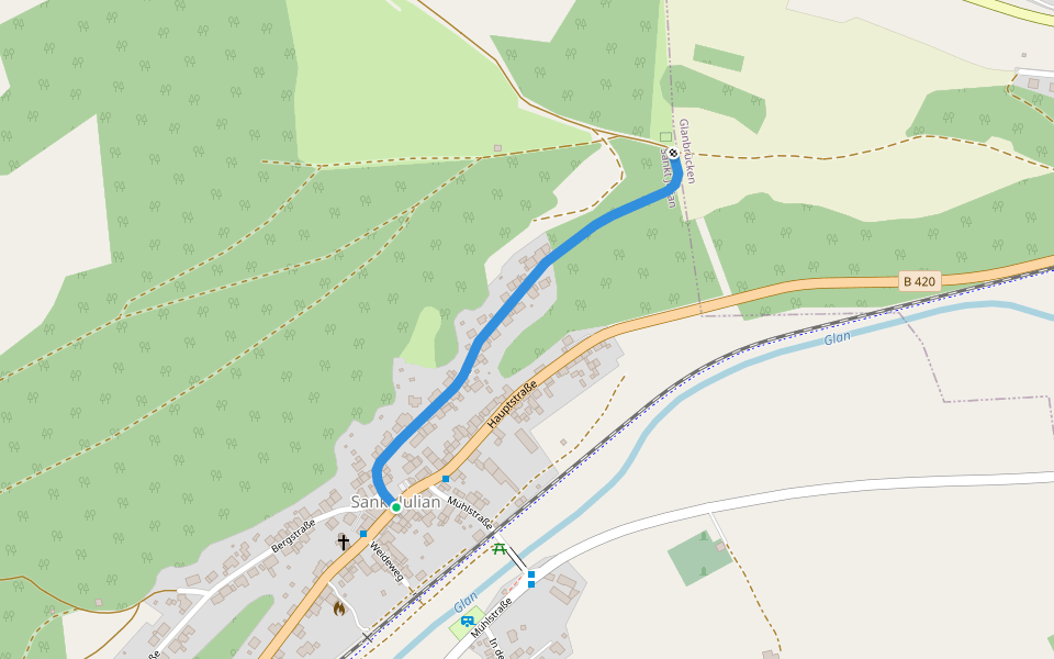 Zuwegung Veldenz Wanderweg walking route map in Sankt Julian
