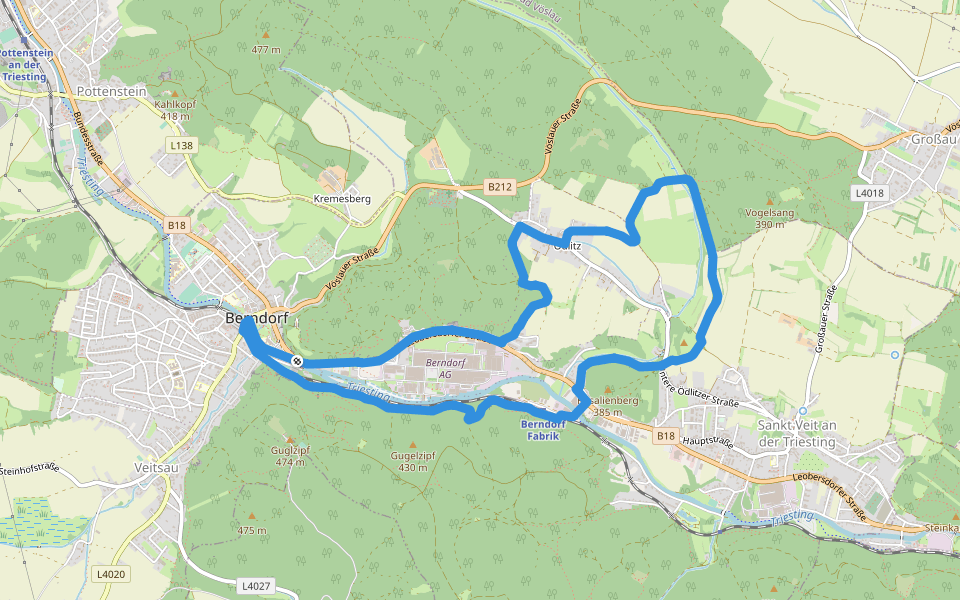 Berndorf Runde walking route map in Berndorf