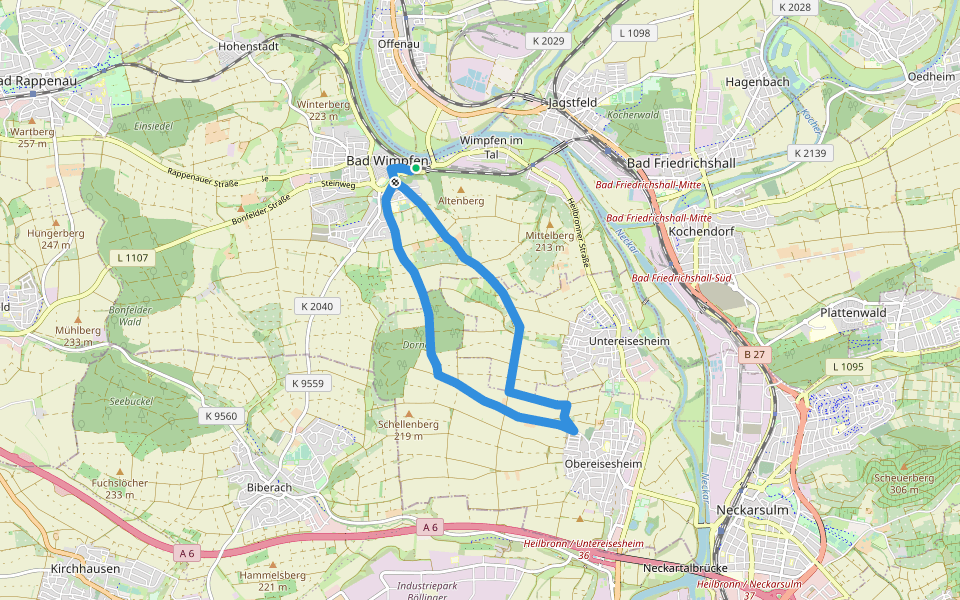 Rundwanderweg Bad Wimpfen 1: Auf den Spuren Tilly's walking route map in Bad Wimpfen