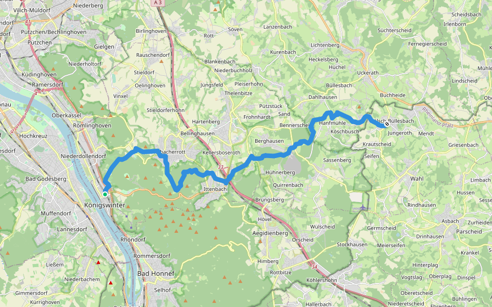 [I] HWW Westerwald Etappe 1 (Königswinter - Kölsch-Büllesbach) walking route map in Königswinter