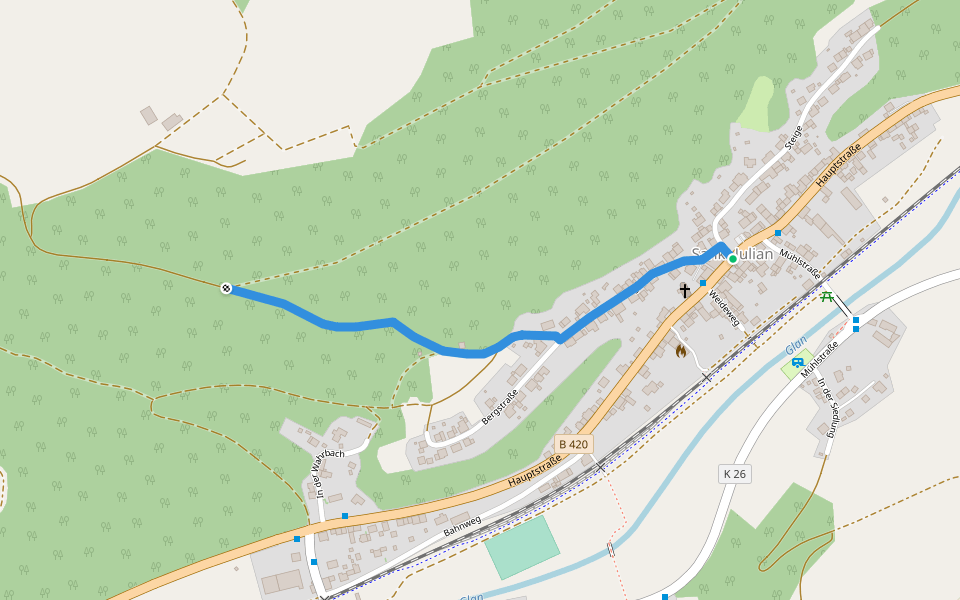Zuwegung Veldenz Wanderweg walking route map in Sankt Julian
