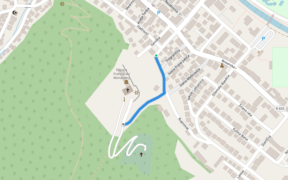 Fojnica-Veselica walking route map in Fojnica