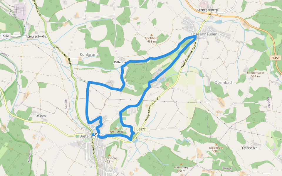 Dietershausen Rundweg 4 walking route map in Künzell