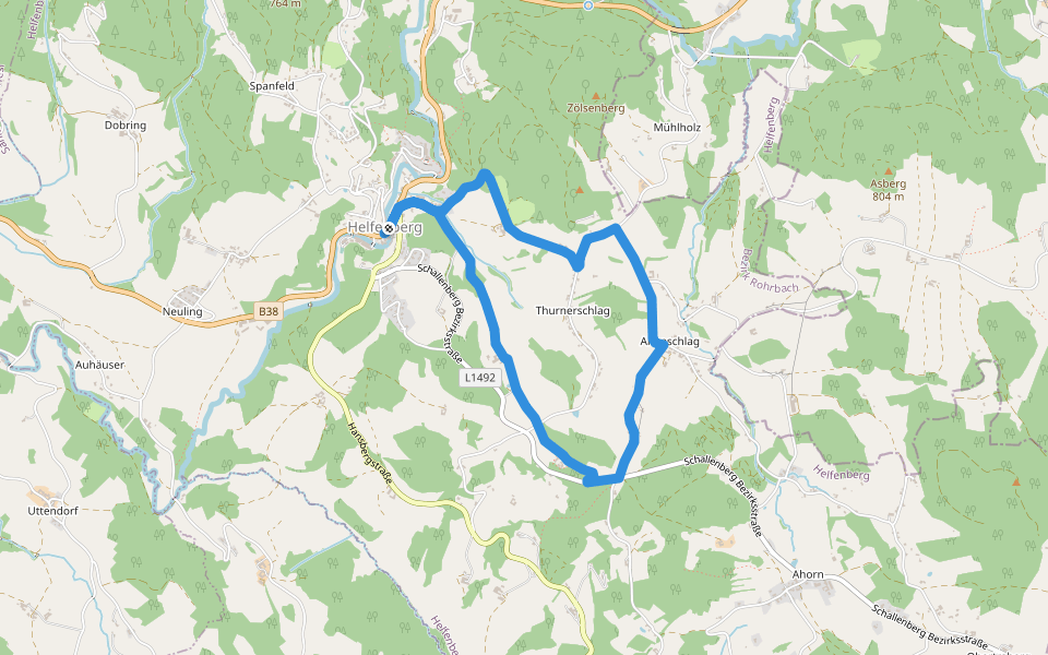 Burgweg walking route map in Helfenberg