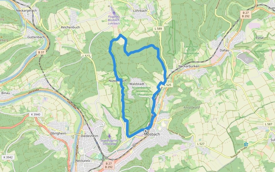 Rundwanderweg Mosbach 5: Hasbach-Weg walking route map in Mosbach
