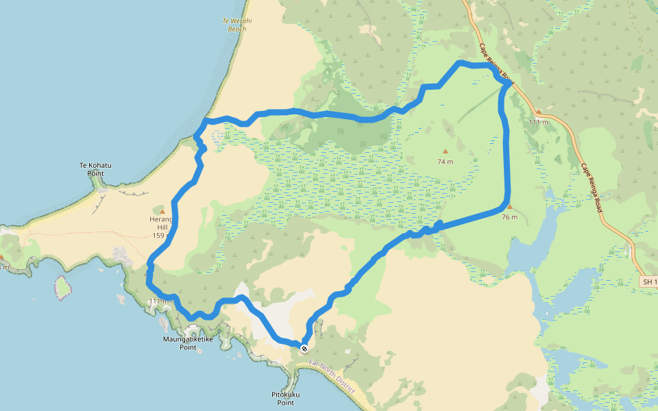Twilight-Te Werahi Loop walking route map in Cape Reinga