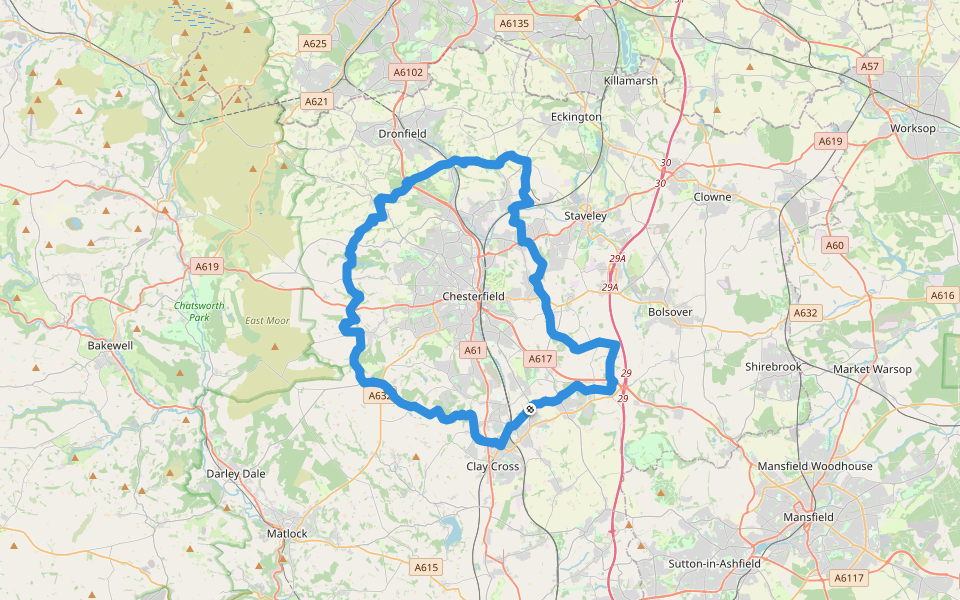 Chesterfield Round Walk walking route map in North Wingfield
