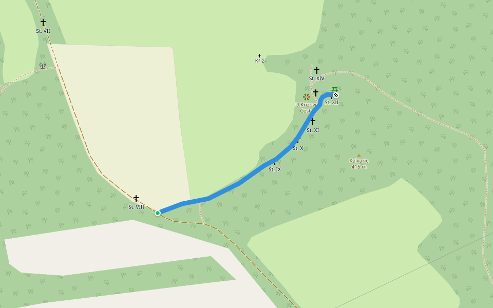U Krizove Cesty walking route map in Hradec nad Moravicí