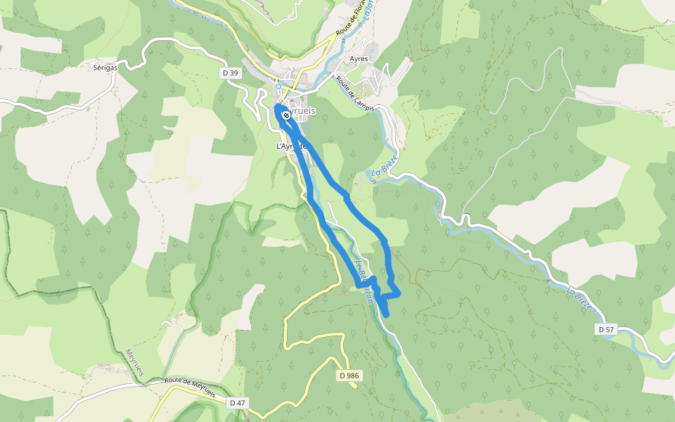Sentier du Château de Roquedols walking route map in Meyrueis