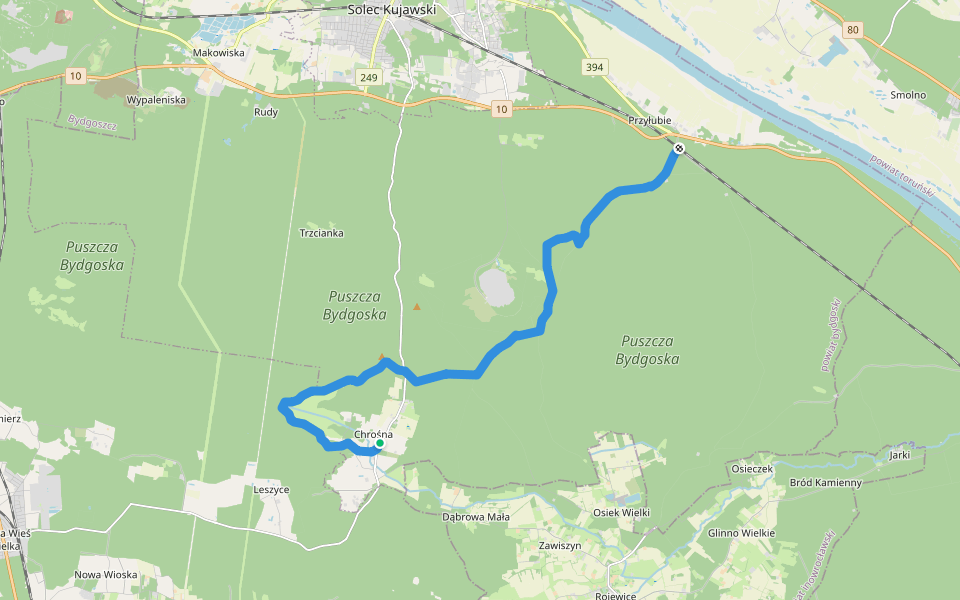 Przyłubie - Chrośna walking route map in Chrośna
