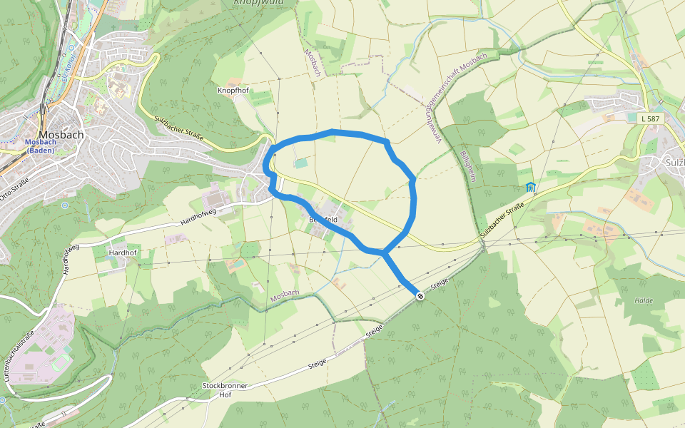 Rundwanderweg Selbachwald 1: Bergfeld-Weg walking route map in Mosbach