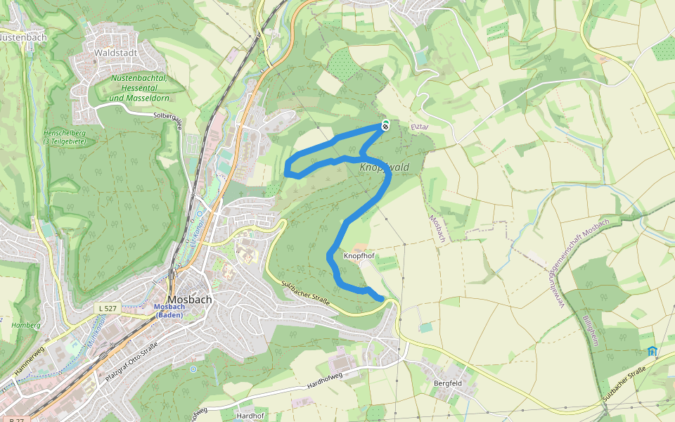 Rundwanderweg Knopfwald 2: Galgenforlen-Weg walking route map in Mosbach