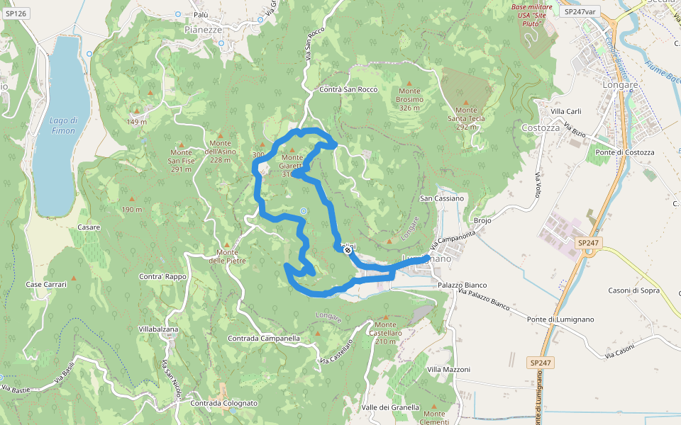 Sentiero delle Vajarole walking route map in Lumignano