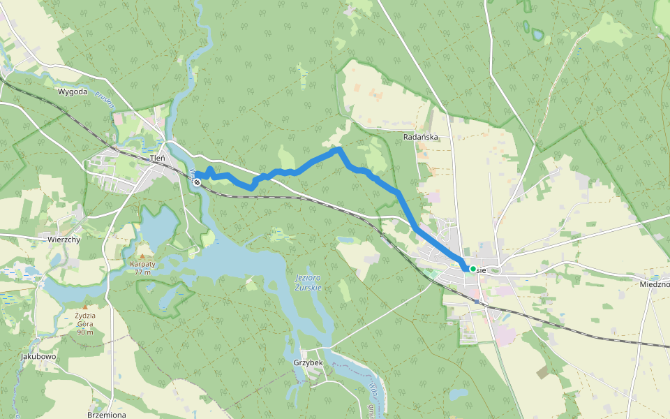 Osie – Most kolejowy nad zalewem walking route map in Osie