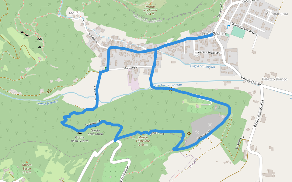 Sentiero del Col della Guerra walking route map in Lumignano