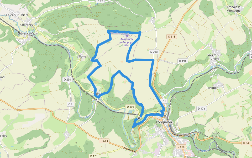Quatre Fermes walking route map in Longuyon