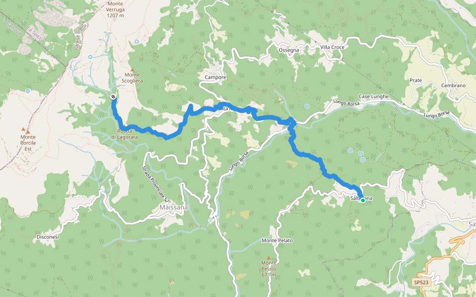 Salterana - Mulino dei Bulli - Santa Maria - Lagorara walking route map in Salterana