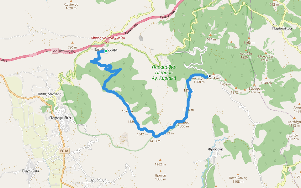 Όρη Παραμυθιάς Γκορίλας (1.658μ) walking route map in Eleftherochori