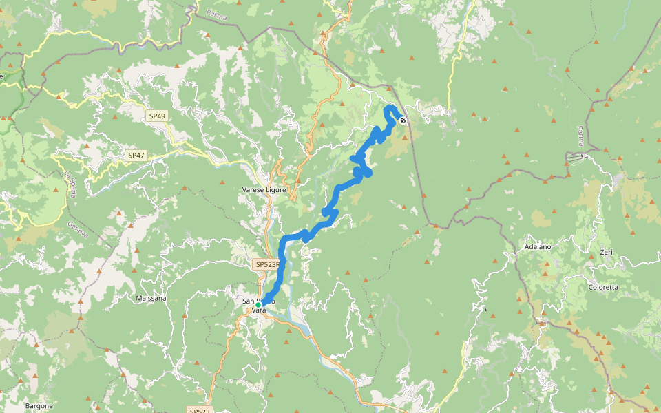 San Pietro – Teviggio – Casa Capriola – Gaspagino – Passo della Cappelletta walking route map in San Pietro Vara