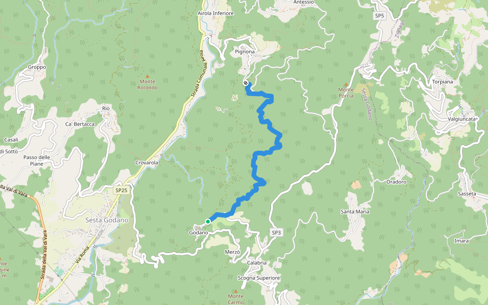 Godano - Pignona walking route map in Godano