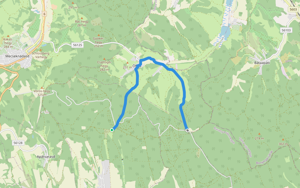 Z (Baranyai Zöld) walking route map in Erdősmecske