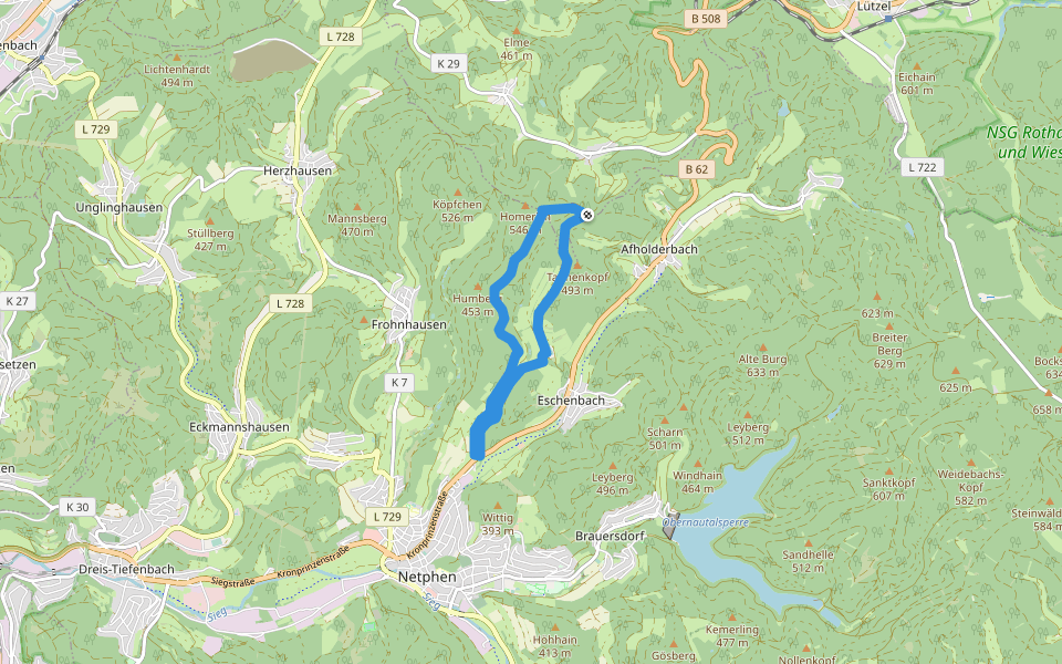 Leimbachtal Rundweg A2 walking route map in Hilchenbach