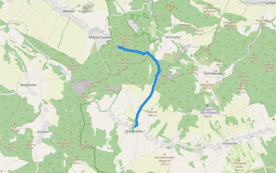 Wilków - Konradów walking route map in Kondratów