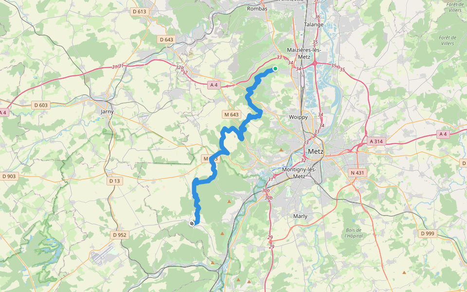 Val de Metz: Fèves - Gorze walking route map in Fèves