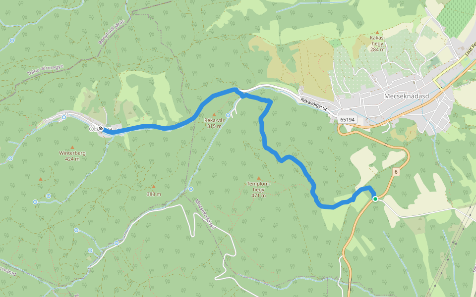 Rockenbauer Pál Dél-dunántúli Kéktúra 87. (Ófalu - 6-os út keresztezés) walking route map in Mecseknádasd