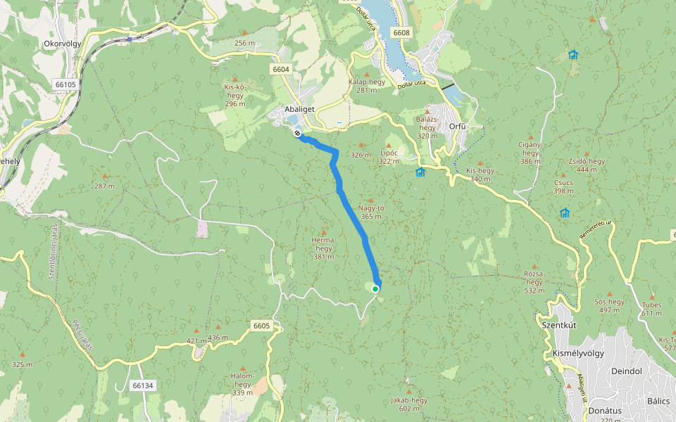 K, RPDDK 77. (Abaligeti barlang – Ércbányászati emlékhely) walking route map in Kővágószőlős