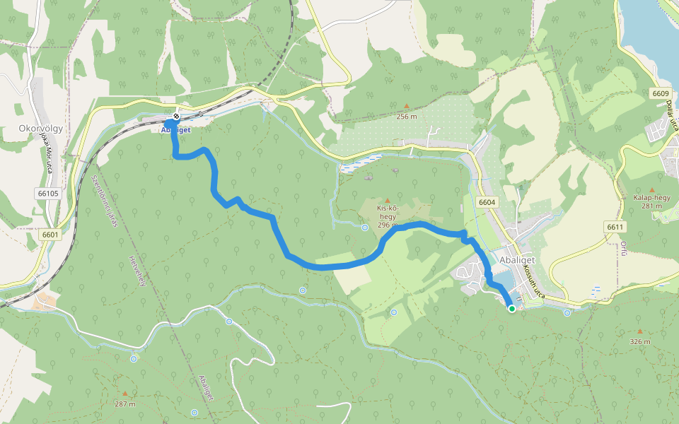 K, RPDDK 76. (Abaliget, vá. – Abaligeti barlang) walking route map in Abaliget