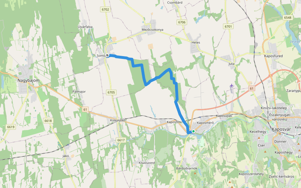 K, RPDDK 64. (Somogysárd – Kaposmérő) walking route map in Kaposmérő