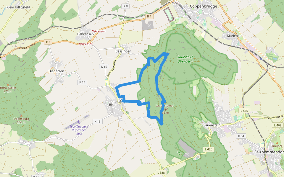 CO3 Schlossweg walking route map in Coppenbrügge