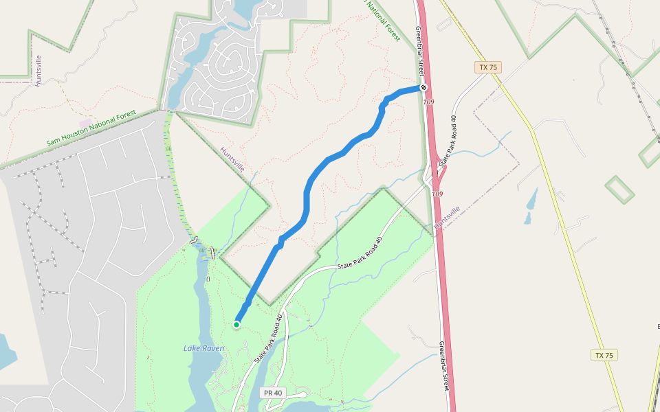 Akokisa Trail walking route map in Huntsville