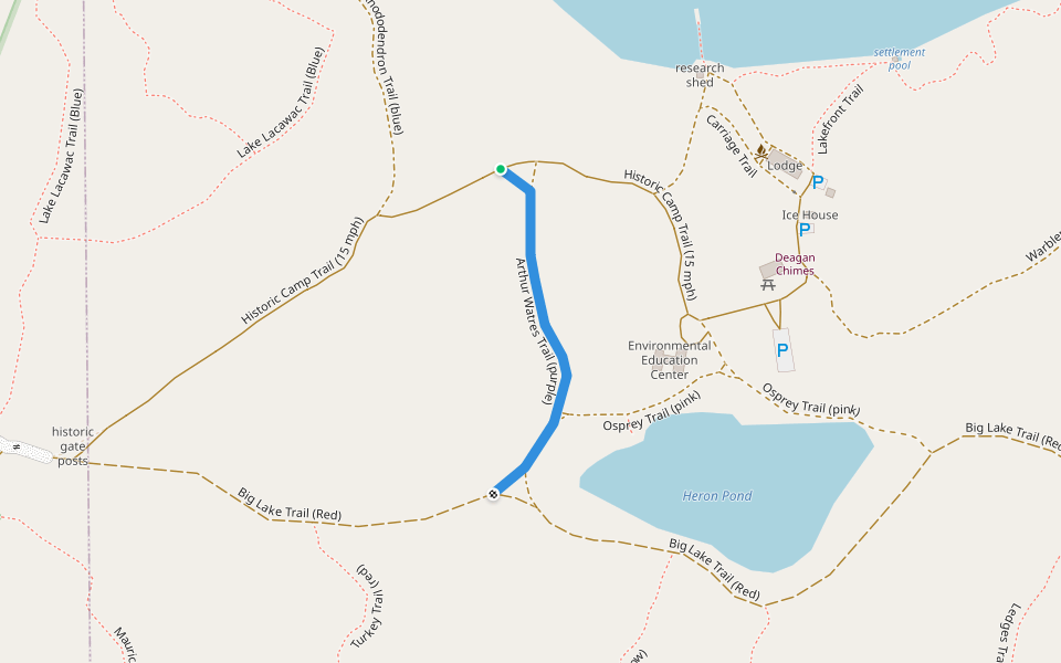 Arthur Watres Trail walking route map in Lake Ariel