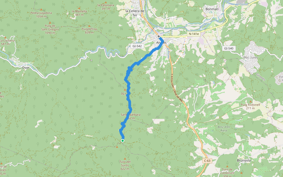 GR 178.1 Ruta d'en Serrallonga. Variant Coll de Roscall - Anglès walking route map in Osor