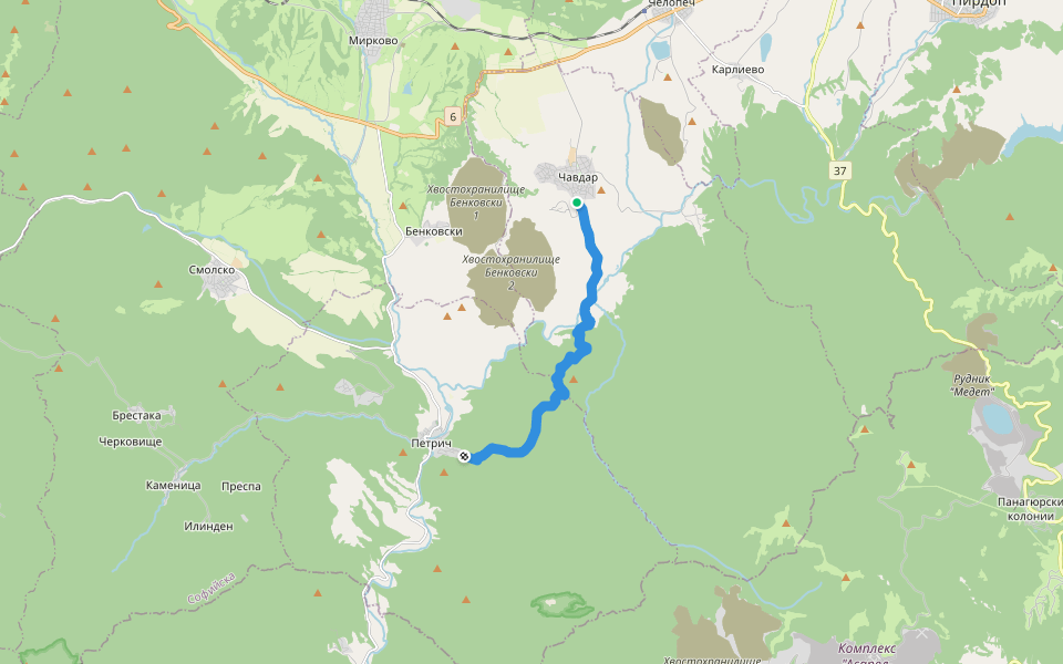 Петрич - Чавдар walking route map in Chavdar