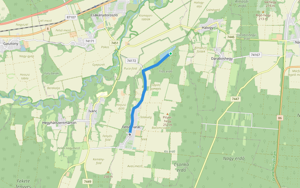 K, RPDDK 15. (Hímfai-tó – Felsőmarác) walking route map in Felsőmarác