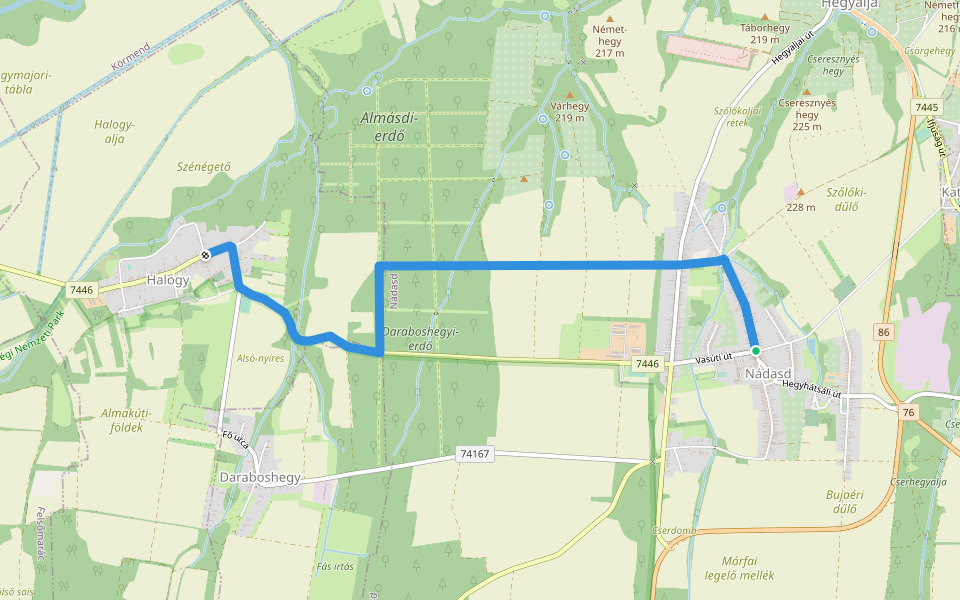 K, RPDDK 13. (Nádasd – Halogy) walking route map in Nádasd