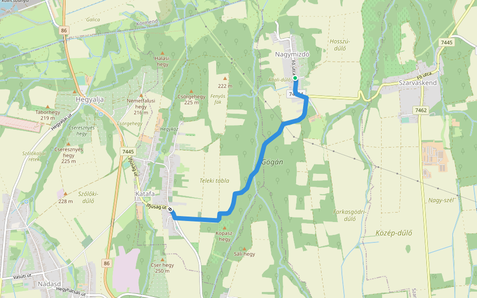 K, RPDDK 11. (Nagymizdó – Katafa) walking route map in Nagymizdó