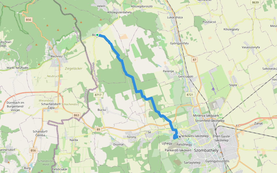 K, RPDDK 02. (Bozsok – Szombathely, Ólad) walking route map in Bozsok