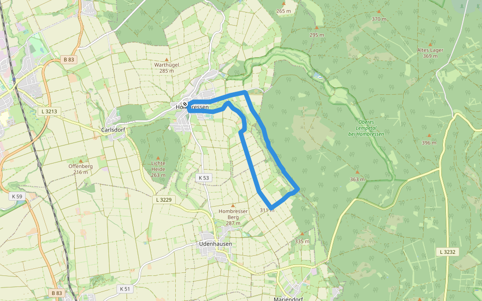 Hombressen, Rundweg 4 - alternativ walking route map in Hofgeismar