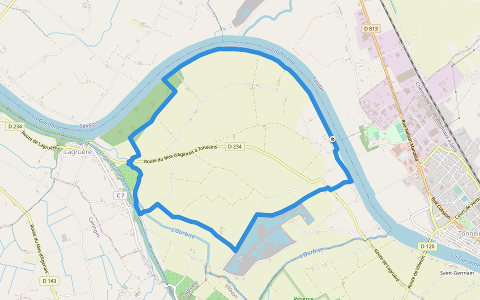 Lagruère, promenade sur les berges de Garonne - 9.8 km walking route map in Lagruère