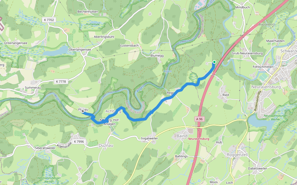 Nebenweg des Schwäbischen Albvereins (blauer Balken) walking route map in Wangen im Allgäu