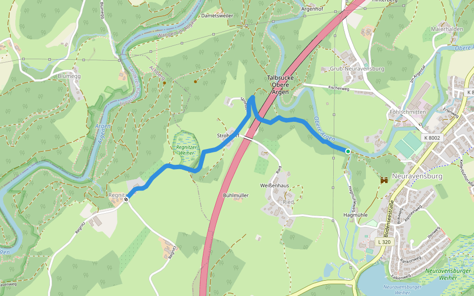 Nebenweg des Schwäbischen Albvereins (rotes Kreuz) walking route map in Wangen im Allgäu