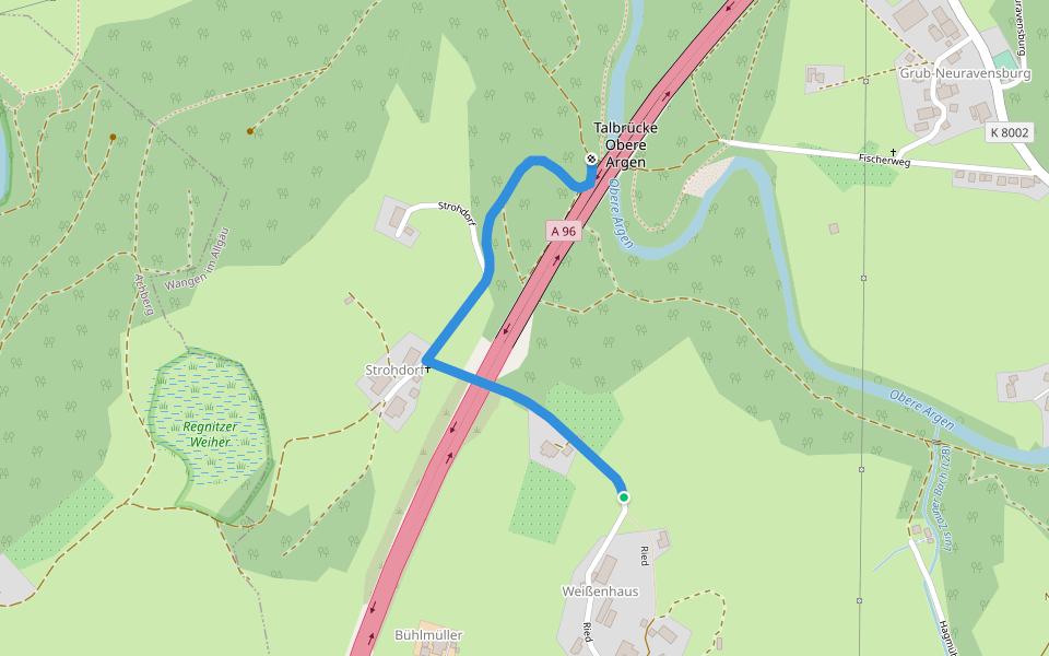 Nebenweg des Schwäbischen Albvereins (blaues Kreuz) walking route map in Wangen im Allgäu