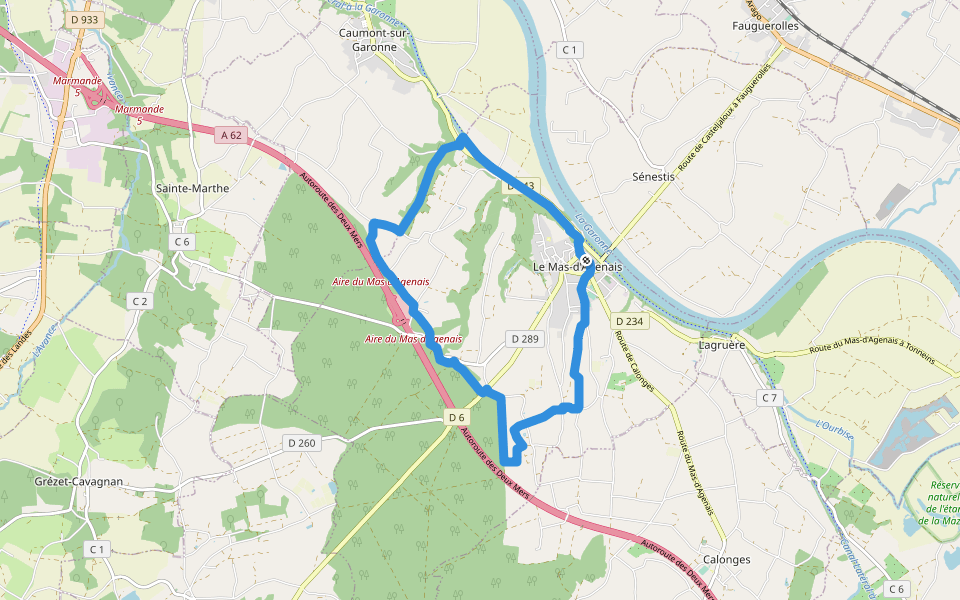 Le Mas-d'Agenais, du canal à la forêt - 12.8 km walking route map in Le Mas-d'Agenais