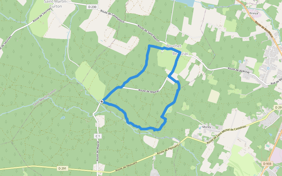 Beauziac, balade vers l'église du Tren - 6.7 km walking route map in Beauziac