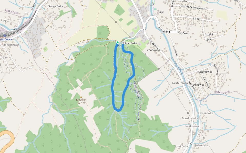 Leśna Ścieżka Edukacyjna Krzywoń walking route map in Rabka-Zdrój