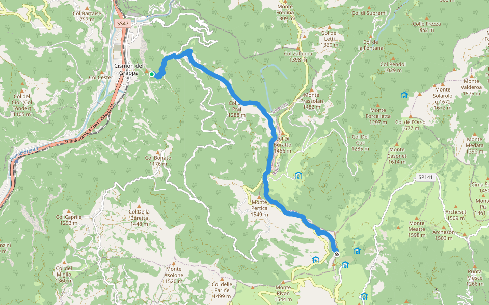 Col dei Prai walking route map in Valbrenta